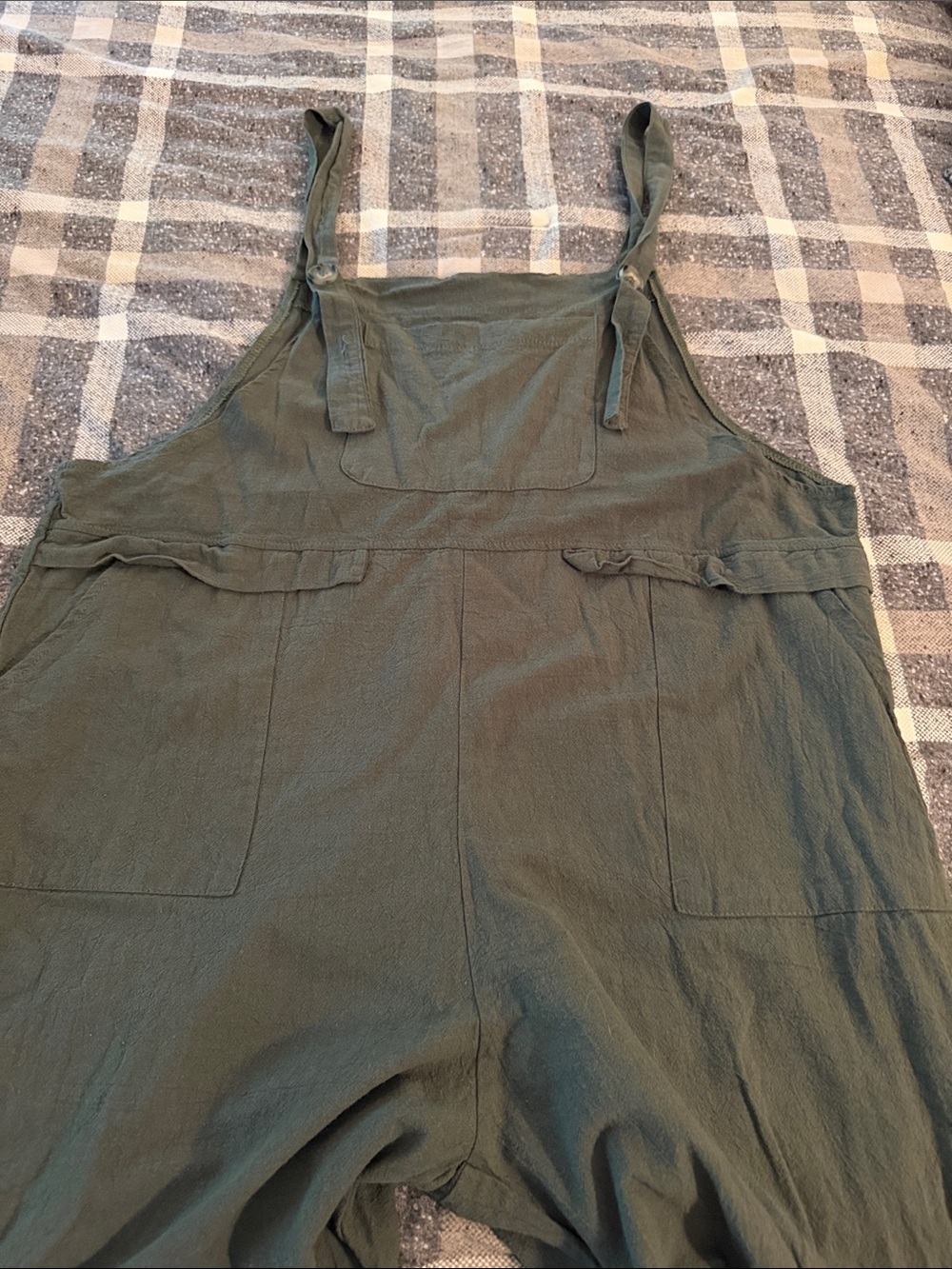 Olive Green Tie-Strap Overalls